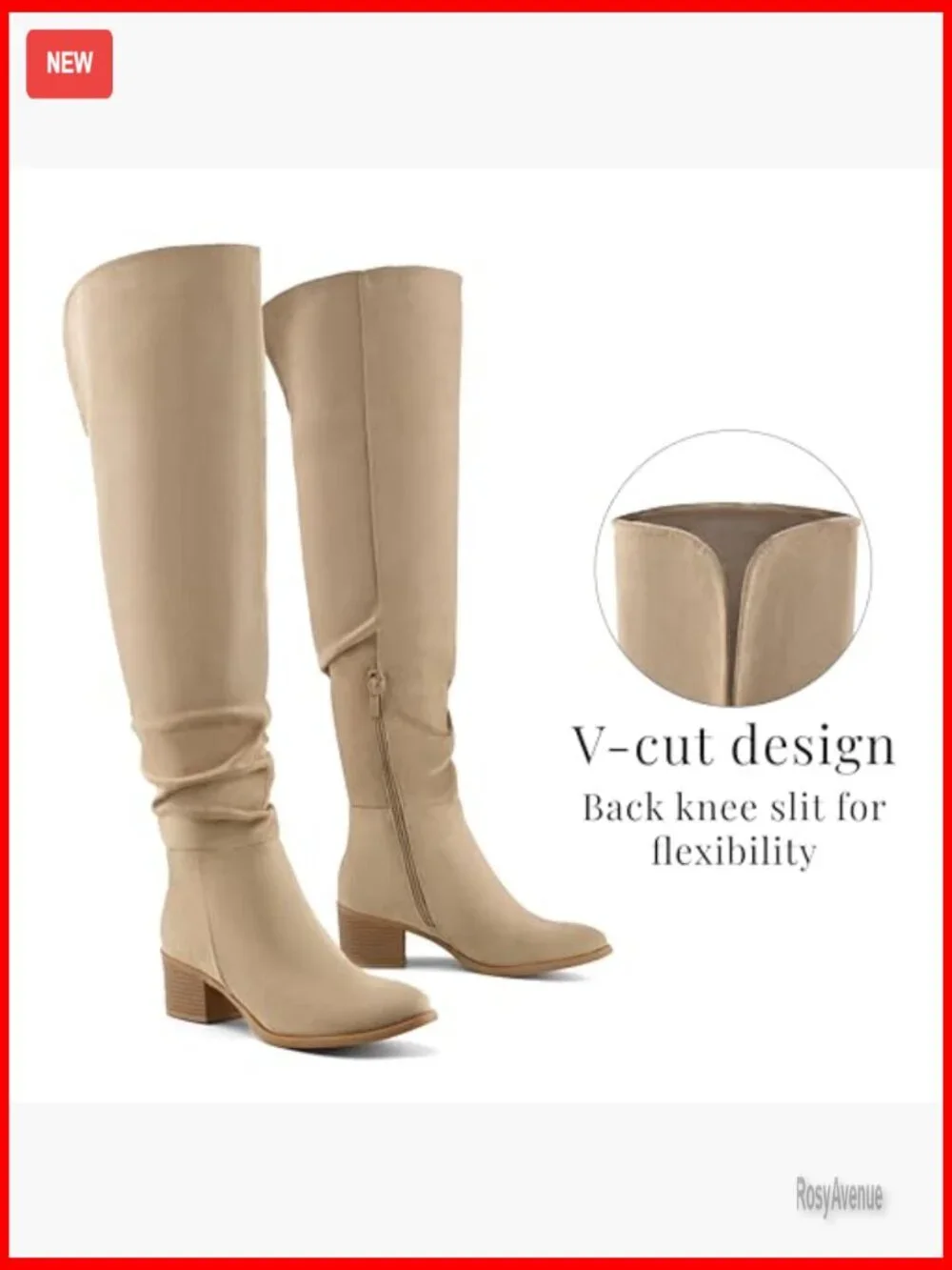 Women's Over The Knee Boots Chunky Block Heel Pointed Toe Slouchy Side Zipper